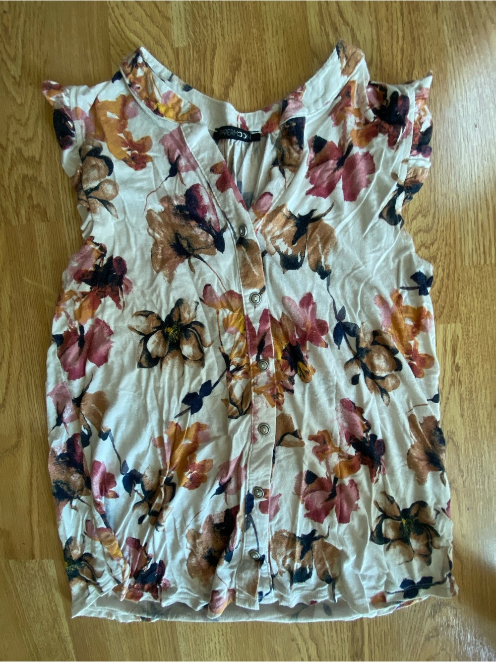 Papermoon Cream Sleeveless Floral Button-Front Blouse